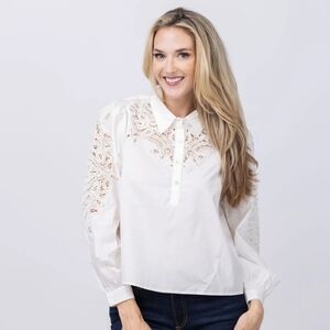 Anthropologie's Love The Label Callum Embroidered Top In Egret $325 M